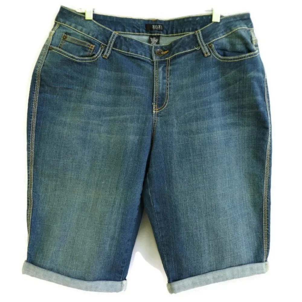 A.N.A. Jean Denim Shorts Rolled Cuff Boyfriend Bermuda 20W